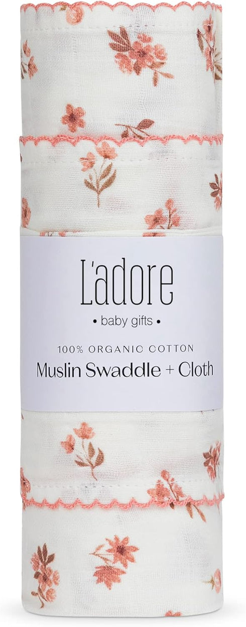 Ladore Baby Gifts Swaddle Blanket & Cloth Set (Florel/Girls)