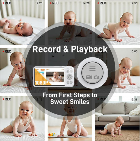 NEWQ 1080P 2 HD Baby Monitor: No WiFi Display Clear Night Vision with Video Recording Feature, Temperature Sensor