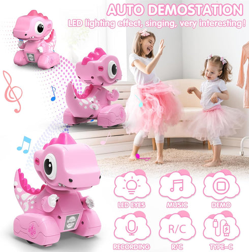 2.4GHZ Remote Control Car Pink Dinosaur Toy, Remote Control Girls Dinosaur Toys Pink RC Drifting Car, Recording