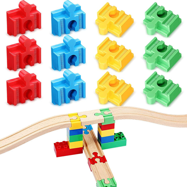 Foilswirl 12 Pcs Wooden Train Track Accessories Multicolor Wooden Track Connectors Compatible with