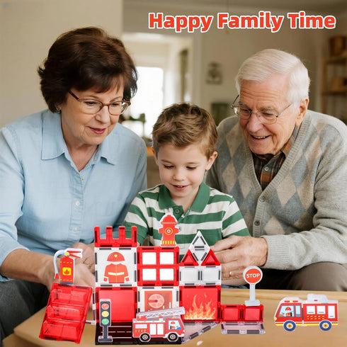 3-5 3-5, Magnetic Tiles, Firetruck Toys Years Old, Fire Trucks for Toddlers Magnetic Building Blocks for Kids, STEM