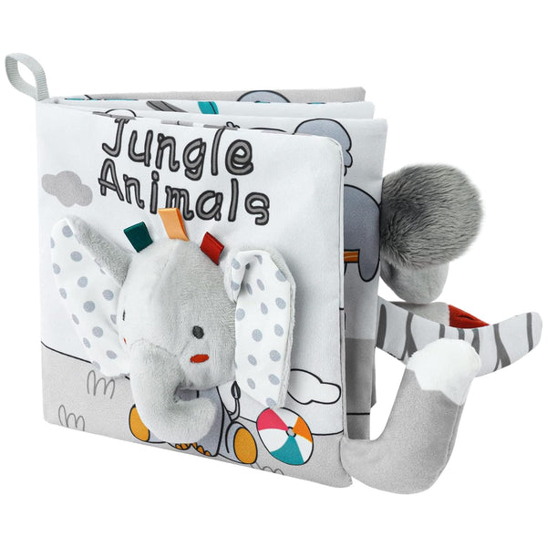 Vicloon Cloth Books, 3D Touch Feel High Contrast Baby Books Toys for Infants 0-12 Months, Soft Crinkle Elephant