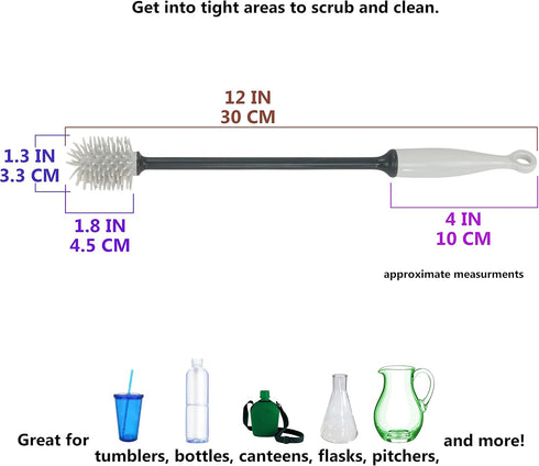 2-Pack 12-Inch Iconikal Silicone Bottle Brush, Gray Clean Water Bottles, Shakers, Mixers