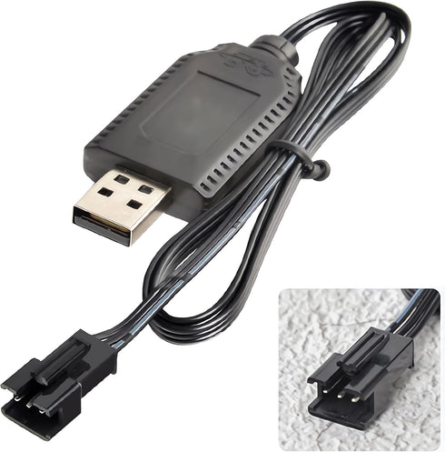 Smart Universal RC Charger Cable with SM-3P Connector for 7.4V 2S Lipo Battery, Compatible with RC Cars, Boats, Drones