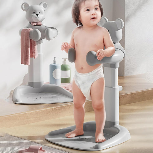 loyliawa Adjustable Baby Shower Stand with Anti-Slip Base, Huggable Bear Bath Support, Portable Baby Shower Stand, Bath
