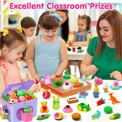 Arscniek 110 Pack Animal Erasers for Kids, Cute Desk Pets Treasure Box Toys for Classroom Prizes, Mini Pencil Erasers