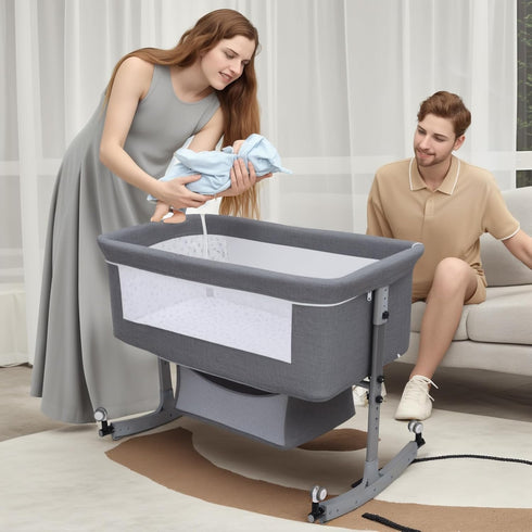 Saterkali 3 1 in Baby Bassinet | Bedside Sleeper with Storage Basket and Wheels | Bedside Crib for Baby | Height