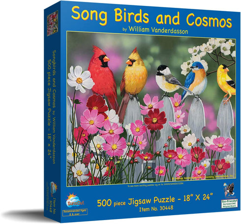 SUNSOUT INC - Songbirds and Cosmos - 500 pc Jigsaw Puzzle by Artist: William Vanderdasson - Finished Size 18" x 24" - MPN# 30448