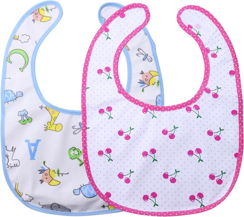 Littleforbig Cotton Waterproof Adult Babydoll Bibs - 2 Packs with Adjustable Hook-and-Loop Fastener, Zoo Animals &