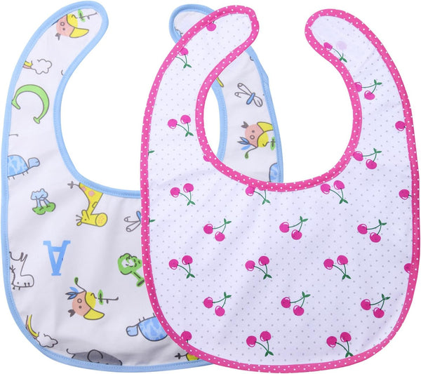 Littleforbig Cotton Waterproof Adult Babydoll Bibs - 2 Packs with Adjustable Hook-and-Loop Fastener, Zoo Animals &