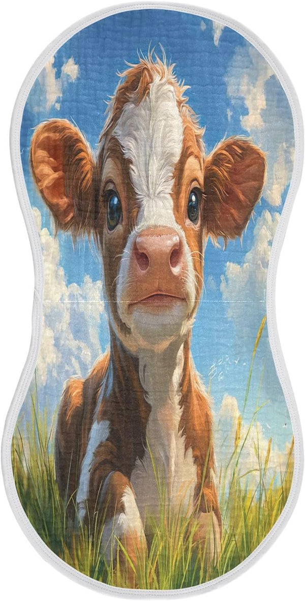 YETTASBIN Cute Cow Muslin Baby Burp Cloth, Super Soft Absorbent Cotton Burp Rag