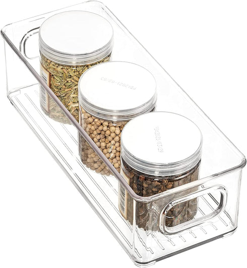 4 Pack, mDesign Plastic Long Stackable Storage Organizer Container, Organization Bin w/Handles for Kitchen, Pantry