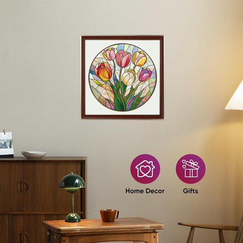 200 5MM 11.2 11.2inch MYS AUR Puzzles for Adults, Tulip Stained Glass Wooden Puzzles Pieces, Thick Unique Shaped Flower