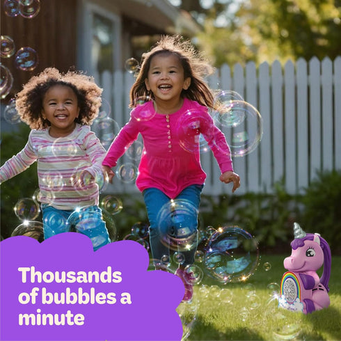 Move2Play Unicorn Bubble Blower | Bubble Machine Toy for Toddlers, Boys and Girls | Indoor & Outdoor Birthday Party Gift