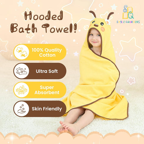 50x30 Inches Style Quarters Yellow Bee Hooded Towel for Kids Soft Cotton, Embroidered, Absorbent Baby Bath Towel Quick