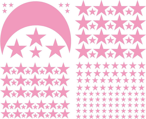 Moon and Stars Wall Decal Vinyl Sticker - Good Night Nursery Decor for Kids Room (Soft Pink)
