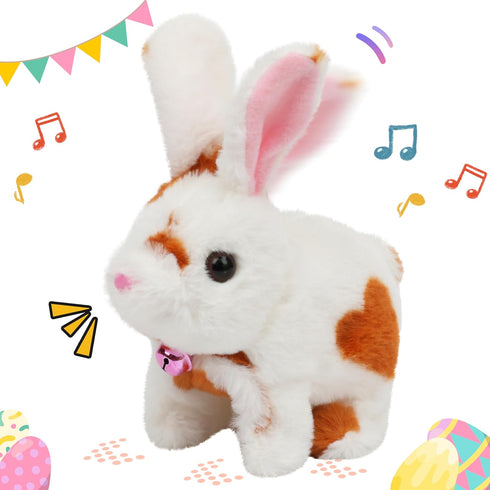 Easfan Interactive Jumping Bunny Stuffed Animal - Talking Hopping Spotted Rabbit Educational Plush Toy for Kids, 7''