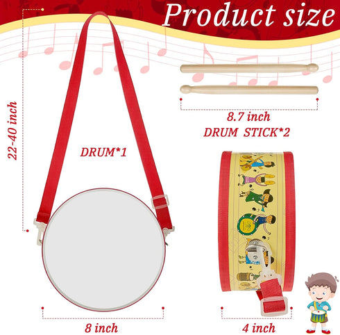 Kids Drum Set, 7.87 in Wooden Toy Drum with Adjustable Strap, Educational Sensory Musical Instrument for Toddlers