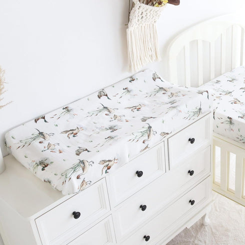 LifeTree Muslin Changing Pad Cover for Baby Girls Boys, 70% Viscose from Bamboo and 30% Cotton Natural Comfort Diaper Change Table Pad Covers, Soft Boho Changing Pad Sheets, MallardDuck, 16"x32"