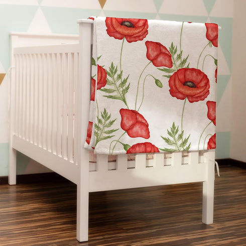 Boho Retro Poppy Flowers Leaves Baby Blanket, Red Poppy Floral Spring Blossom Swaddle Blanket 30x40