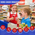 3-5, HYES Rechargeable Wooden Cash Register for Kids, Toy Cash Register with Play Money, Toy Food, Pretend Play