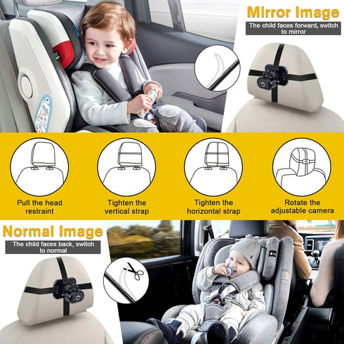 AMTIFO 2Mins 360 Baby Car Camera Easy Install: Clear Night Vision Plug-Play Backseat Camera Rotation Rear Facing Car