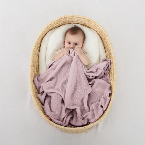 Knitted Baby Blanket for Boys & Girls, 100% Cotton Receiving Swaddle Crib Blanket, 40 x 31 (Dusty Rose)