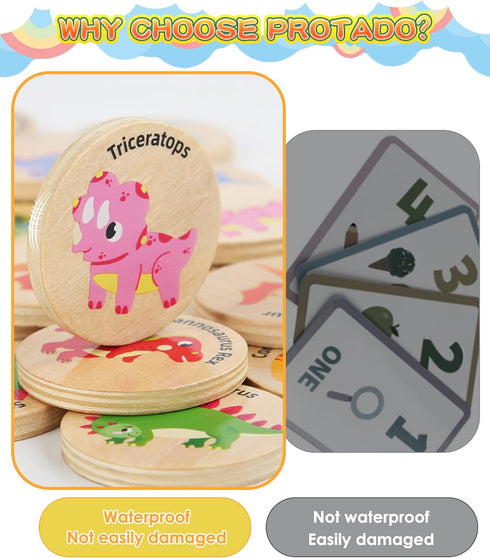 Wooden Match Memory Game for Kids, 24Pc Matching Cards with 5Pc Stickers, Educational Game for Pre-K Development