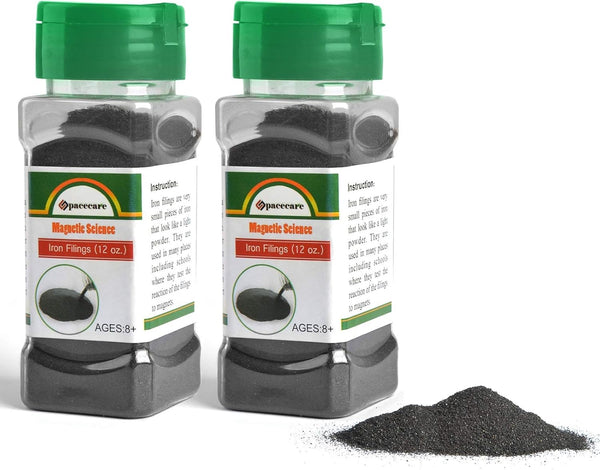 SPACECARE Magnetic Iron Powder Filings for Education, 2 Pack Storage Jars (12 Ounces X 2) with Shaker Lids