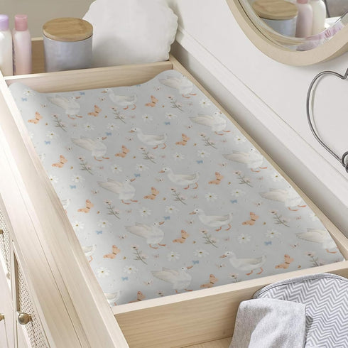KuphiL10C Girls-16x32 Cute Ducks Butterflies Flowers Floral Leaves Pattern Baby Changing Pad Cover, Unisex Duck Nursery