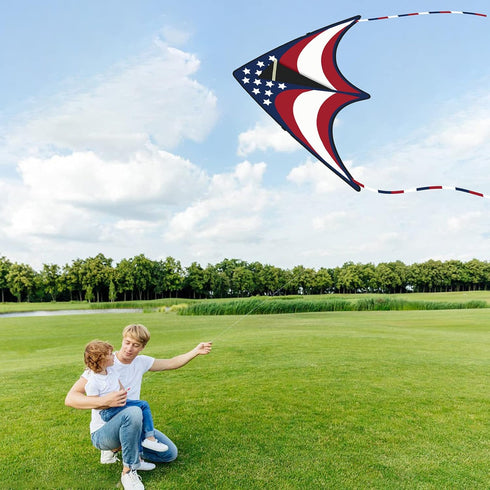 Motiloo 63" Patriotic American Flag Delta Kite for Kids and Adults, Easy to Fly, Beach Kites for Outdoor Activities