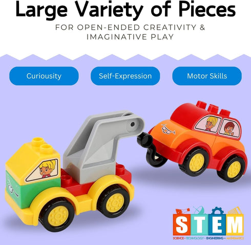 70 Set, 12Pcs Liberty Imports Pcs Toddlers Car Big Building Blocks Different Vehicles, Kids Build Your Own Toy Cars