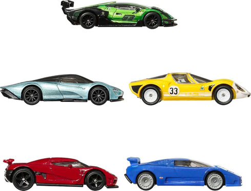 Hot Wheels Premium Speed Machines 5-Pack of 1:64 Scale Toy Cars, Full Metal Body with Real Riders Tires for Collectors