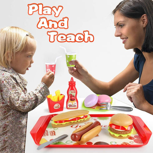 Fast Food Set - 59 PCS Kitchen Toy Set for Pretend Play, Removable Food Toys, Party Favor Stocking Stuffers
