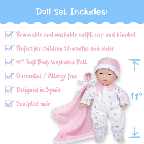 11" JC Toys Berenguer Asian La Baby Doll,Pink Asian