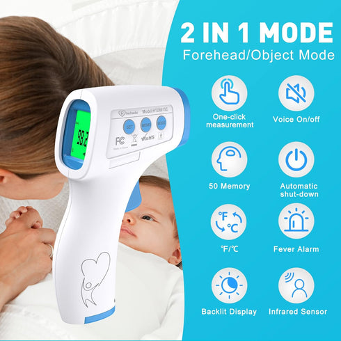 Digital Thermometer for Adults and Kids - No Touch Forehead Thermometer for Baby, 2 in 1 Infrared with Fever Alarm