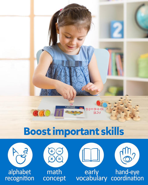 3 4 5 Coogam Wooden Alphabet Number Stamp Flashcard, ABC Spelling Letter Stampers and Mathematics Learning Number