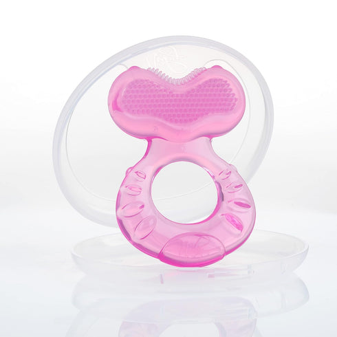 Nuby Silicone Teethe-eez Teether with Bristles includes Hygienic Case, Pink