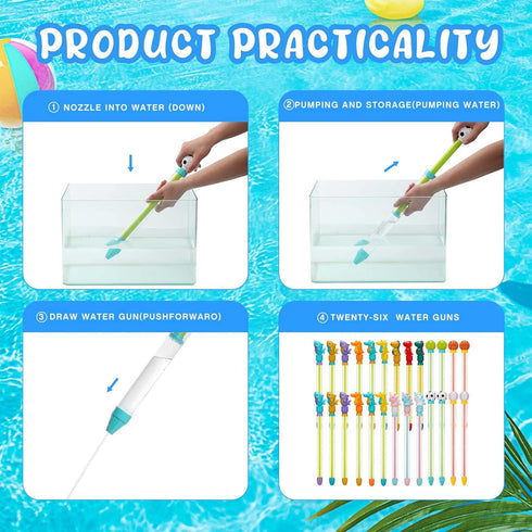 Leyndo 26 Pcs Water Guns Bulk, 14.9'' Summer Water Squirters for Kids Outdoor Swimming Pool Games