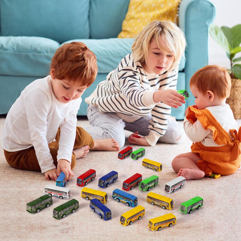 HSMQ 16 Set, Pcs Pull Back City Bus Vehicles Toys Mini Pull Back Cars for Kids Toddlers, Friction Powered Racing