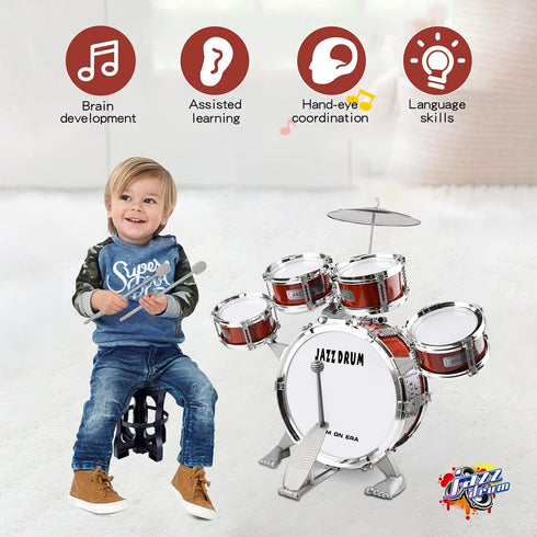 Set, 5 Set Kids Drum PCS Drums for Kids with Stool Mini Band Drum Musical Instruments Toys Birthday for Toddlers Boys