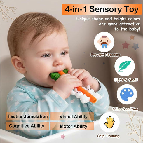 3 (1) Baby Teething Toys Silicone Carrot Rabbit Hollow Teething Tubes -Sensory Chew Toys Over Months - Teether Straws