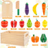 Set 3 4 5 6 7 Wooden Play Food for Toddlers, Fruit and Veggies Cutting for Kids, Pretend Food Play Kitchen Accessories