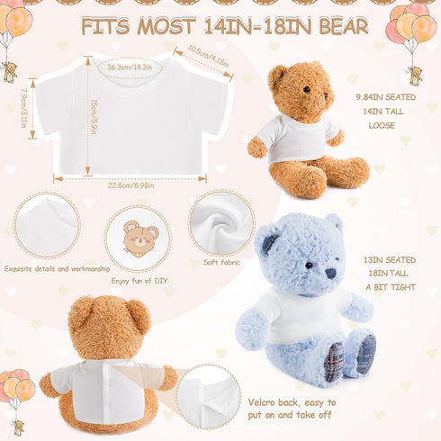 18 Pcs Stuffed Bear Clothes Sublimation Blank Bear Shirt Doll T-Shirts