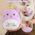 SQEQE Kawaii Cat Stuffed Animal, 10 Inch Plushie with Golden Crown, Birthday Party Decoration Gift for Kids