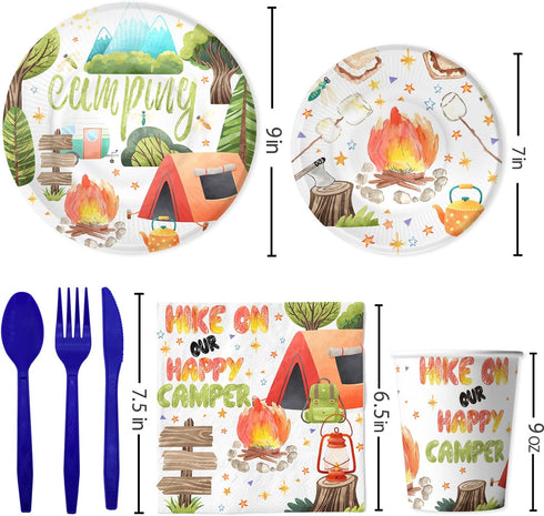 Camping Party Supplies Set, Outdoor Adventure Decorations for 20, Plates, Napkins, Cutlery for Birthday