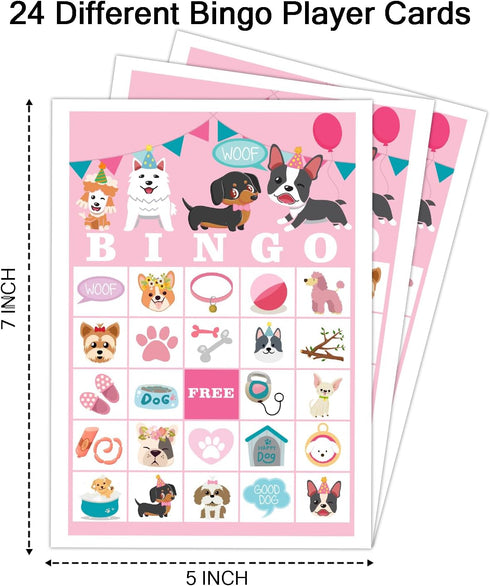 Puppy Dog Party Bingo Game Cards - 24 Players for Animal Themed Family Holiday Party Activity