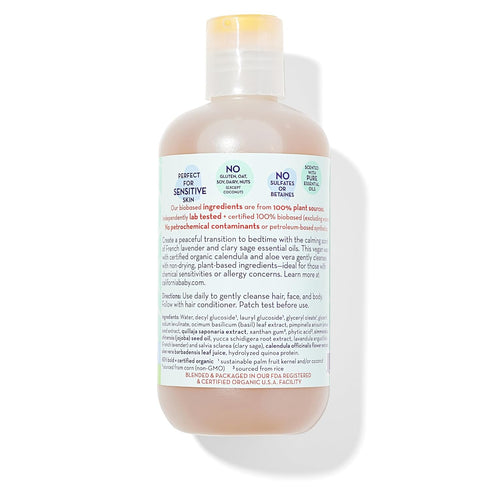 100% 251 mL 8.5 oz. California Baby Calming Baby Shampoo + Baby Wash | Plant-Based | Lavender Body Wash For Sensitive