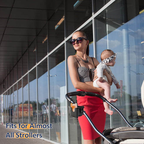 360Rotatable Universal Stroller Cup Holder with Phone Holder, Bottle Holder with Strong Clip, Accessories for Stroller