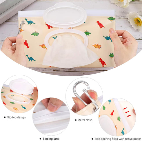 YAHUIPEIUS 2Packs Baby Wipes Dispenser Portable Baby Wipe Holder Refillable Wet Wipes Container Reusable Travel Wipes